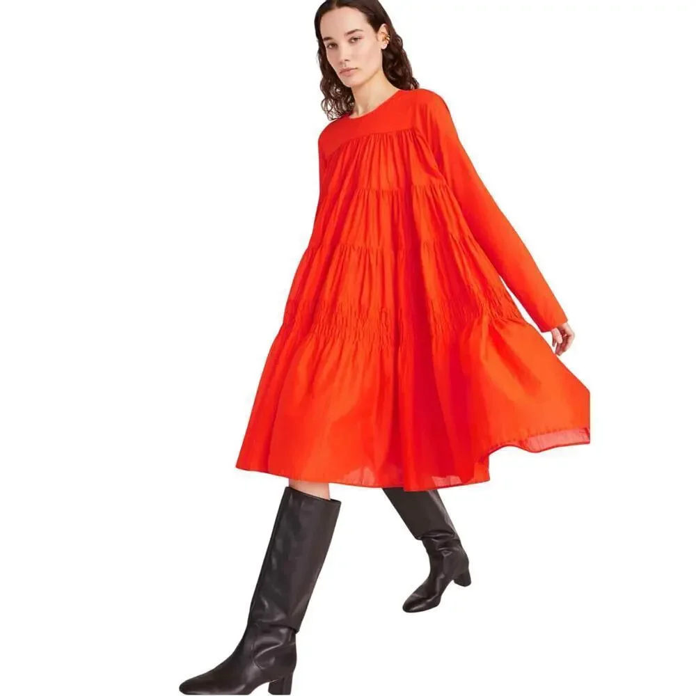 Merlette Soliman Midi Contemporary Casual Dress Size Small Flame